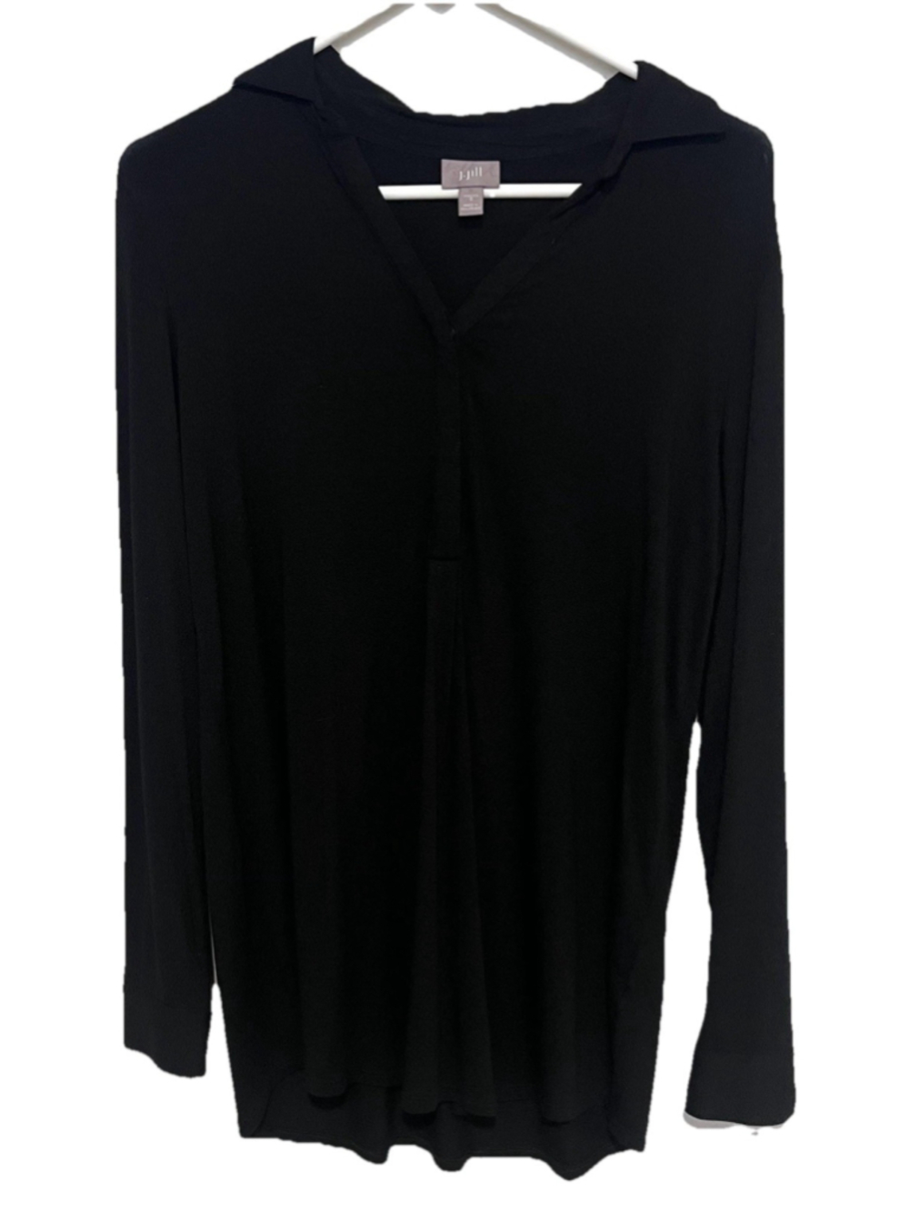 J. Jill Tunic Top Women’s Small Black Minimalist Collared Lagenlook Shirt